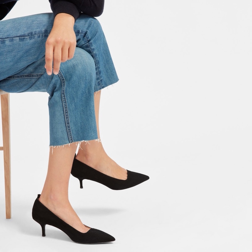 NWOT Everlane Editor Heel, black suede, size 9